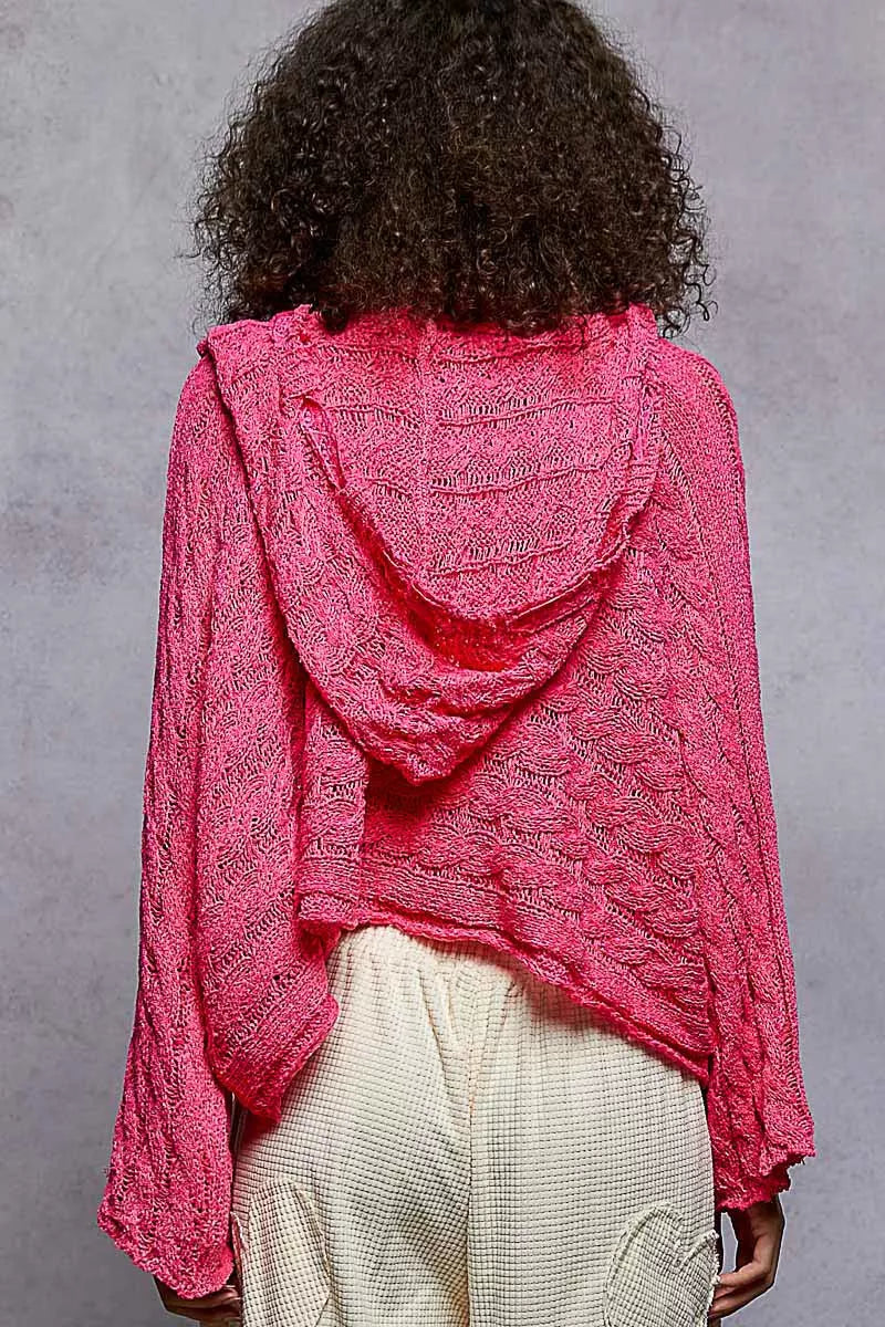 POL womens Knit Top Hot Pink Crochet Cropped Hooded with Full Sleeves 6b069a39-65e8-4870-8294-3d4c1429c121-Max-Origin Trendsi