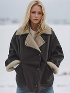 Women Suede Jacket Collared Neck Long Sleeve Plush Lined Chocolate Coat Chocolate 6b1246a5-5852-4df1-b5e4-673556b55616-Max Trendsi