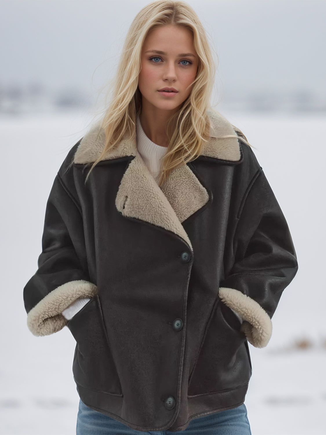 Women Suede Jacket Collared Neck Long Sleeve Plush Lined Chocolate Coat Chocolate 6b1246a5-5852-4df1-b5e4-673556b55616-Max Trendsi