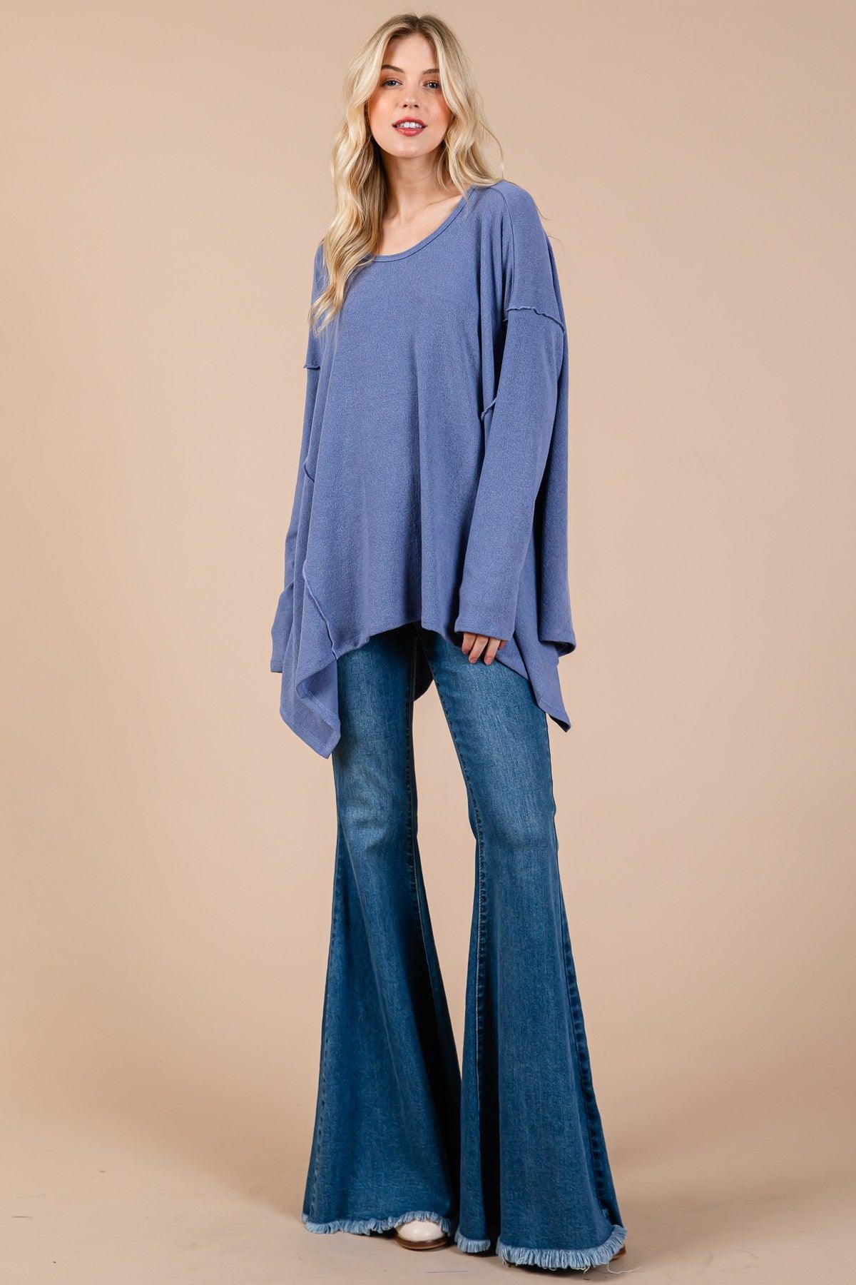 Ces Femme Top Oversized Asymmetrical Long Sleeve Blouse 6b151006-39be-4994-b7bc-b693071be954-Max Trendsi