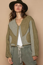 POL Jacket Quilted Knit Olive Viding Detail Patch Zip Up Long Sleeve Olive 6b160824-60b5-468e-b7c8-a89d82d4628d-Max Trendsi