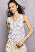 POL Floral V-Neck Tank Top Pure Water Ruched with Lace Detail Sleevless 6b33de56-0243-41fb-9b73-6c67045bc6be-Max-Origin Trendsi