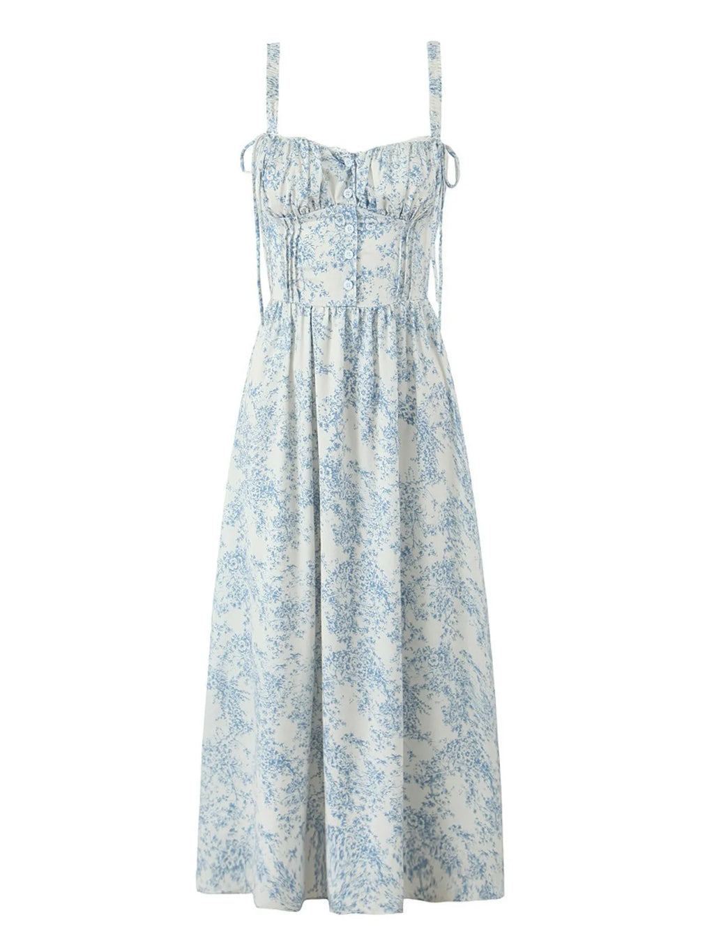 Midi Cami Dress Floral Print Light Blue Smocked Lace Up Buttoned 6b43afb3-0b4a-4488-941b-a0fa5d31362e-Max-Origin Trendsi