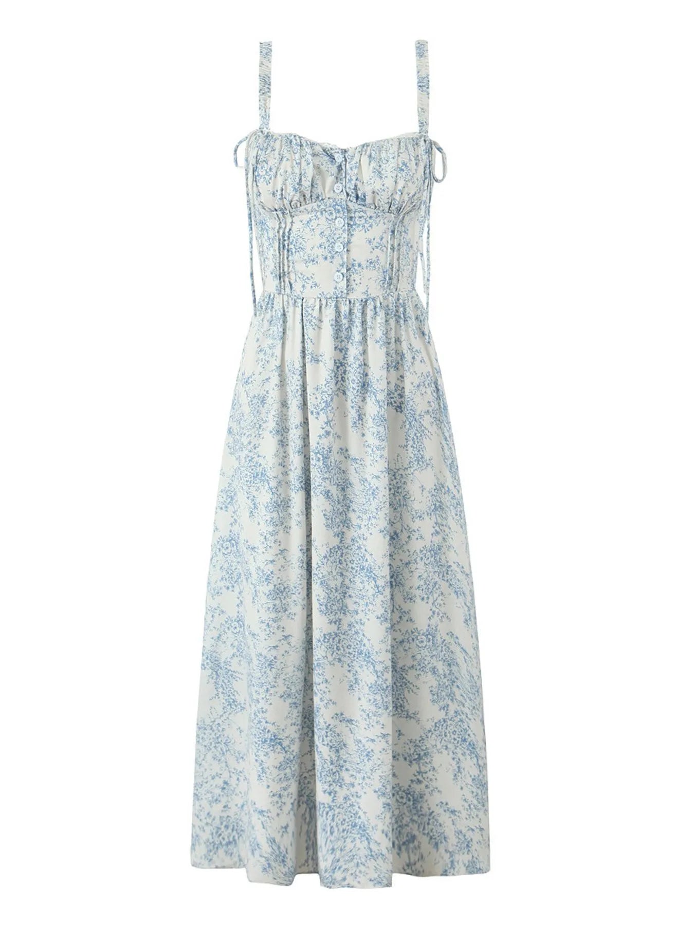 Midi Cami Dress Floral Print Light Blue Smocked Lace Up Buttoned 6b43afb3-0b4a-4488-941b-a0fa5d31362e-Max-Origin Trendsi