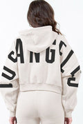 American Bazi Beige Cropped Hoodie Women's Letter Graphic Long Sleeve Top Beige 6b509972-f89c-4d11-be11-7b9a212cb59e-Min Trendsi