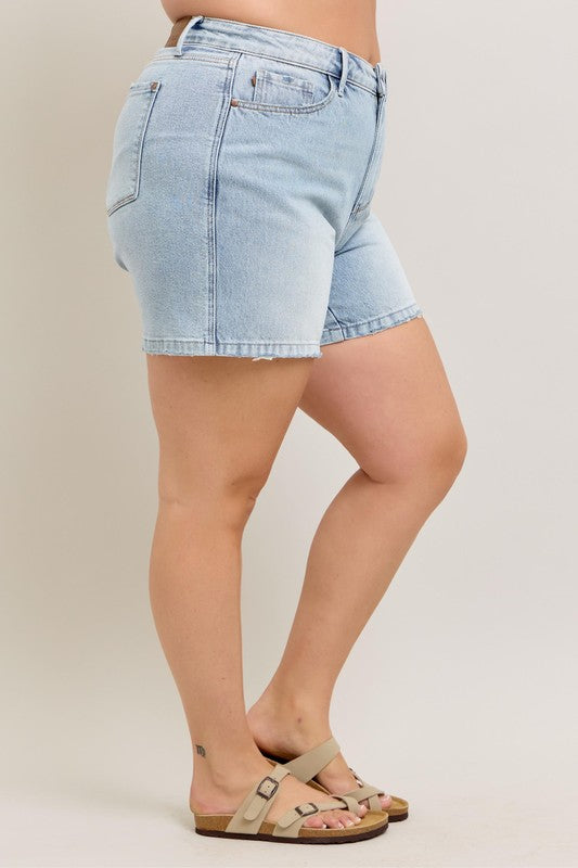 Judy Blue Shorts Frayed Hem High Rise Denim Jeans Light Wash S-3XL