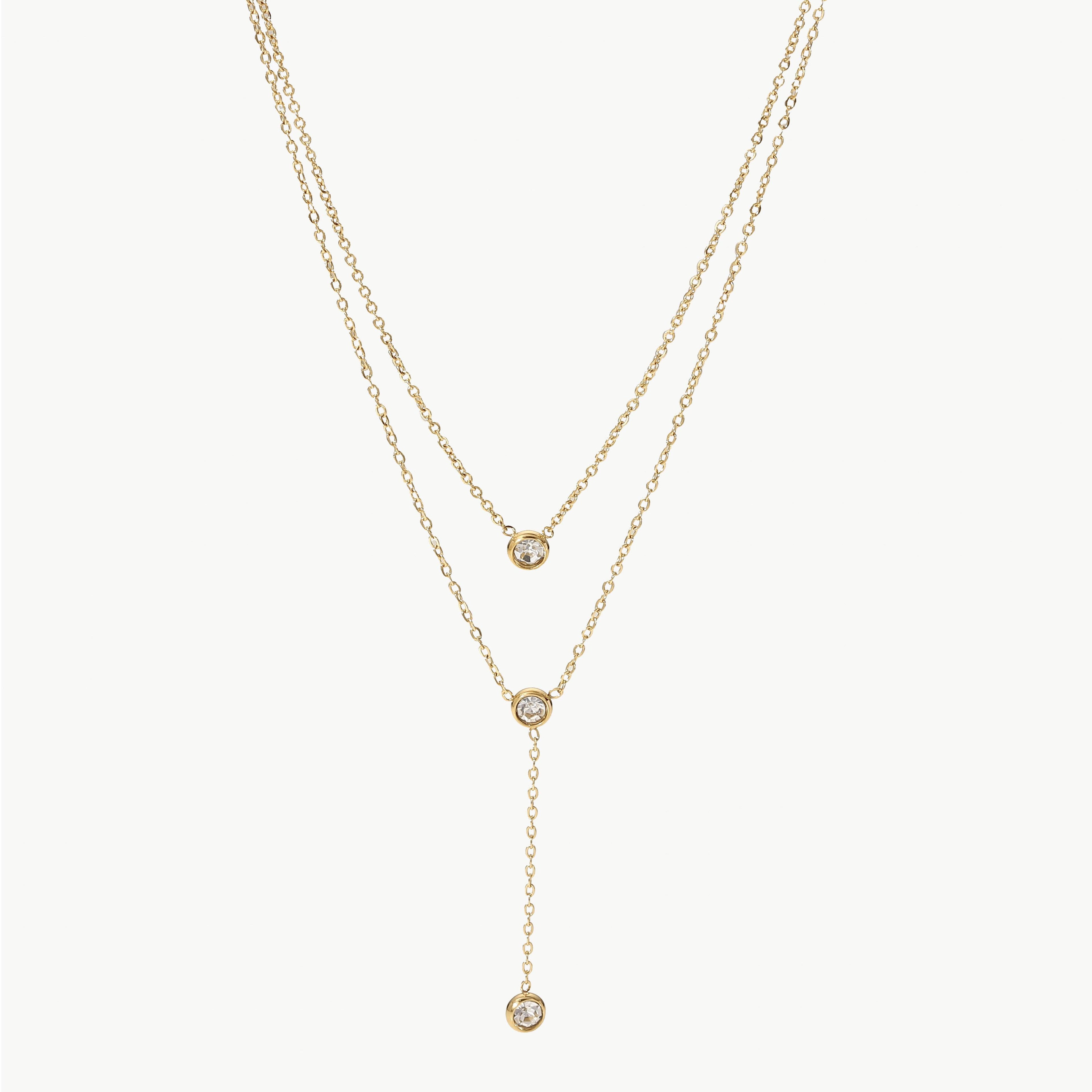 Necklace Stainless Steel Zircon Double-Layered Pendant Gold One Size 6b68baf9-54d1-44d9-b32e-472762042db3-Max Trendsi