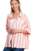 Zenana Shirt Woven Yarn-Dye Coral Stripe Oversized Short Sleeve Top WHITE CORAL 6b6a97db-d5d7-488e-b669-c4c07e7c330c-Max-Origin Trendsi