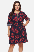 Plus Size Floral Print Half Zip-Up Dress