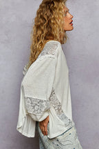 POL T-Shirt White V-Neck Long Sleeve with Lace Detail High-Low Blouse 6ba4d40c-b9d4-4cfa-aba6-5e707e199a59-Max-Origin Trendsi