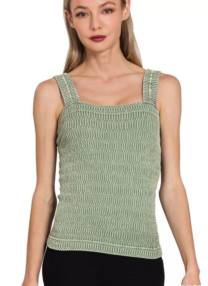 Zenana Seamless Winkle Stone Washed Tank Top