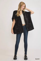 Umgee Womens Cardigan Black Open Front Knit with Front Pockets Short Sleeve 6baec9ec-3e9e-465e-ae3e-e667eb7d01cd-Max-Origin Trendsi