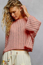 POL Cropped Sweater oral Orange Cable-Knit Openwork Round Neck Top 6bb220ca-b893-4240-bfb9-584d26d4233a-Max-Origin Trendsi