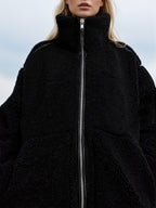 Plush Jacket Women Zip Up Turtleneck Long Sleeve Collared Warm Coat 6bbe91d8-53e8-47ac-a08a-5ee34cc40c03-Max Trendsi