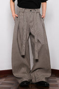 Men's Plus Size Wide Leg Plaid Pants with Belt and Pockets