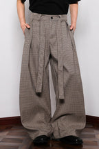 Men's Plus Size Wide Leg Plaid Pants with Belt and Pockets
