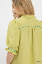 Umgee Blouse Sage Scalloped Trim Top with Puff Short Sleeves 6bc1e9c4-c1b4-46c8-8750-f817a2bf9dd0-Max-Origin Trendsi