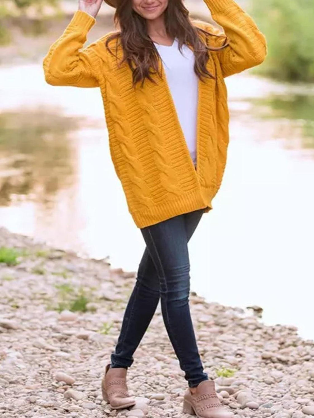 Cable-Knit Cardigan Open Front Long Sleeve Knitwear 6bc44df1-4cfc-47b8-951e-1959e3b4a646-Max Trendsi