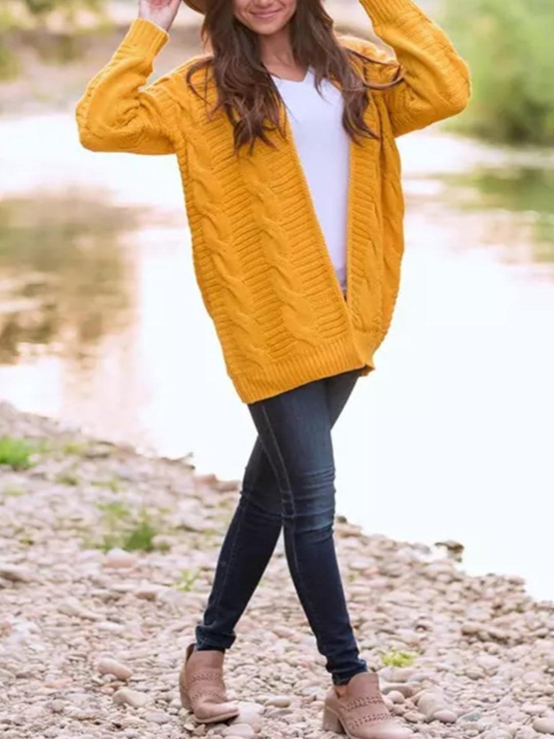 Cable-Knit Cardigan Open Front Long Sleeve Knitwear 6bc44df1-4cfc-47b8-951e-1959e3b4a646-Max Trendsi