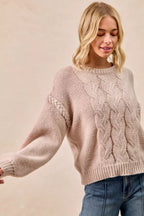 BiBi Sweater Cable Knit Womens Mocha Pullover with Shoulder Braid Detail 6bc95640c824407697f1085023f580b1-Max-Origin Trendsi
