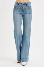 RISEN Jeans Wide Flare Women's High Rise Patch Pocket Denim Pants 6bc97081e6df468bab90c253c17f3b33-Max-Origin Trendsi