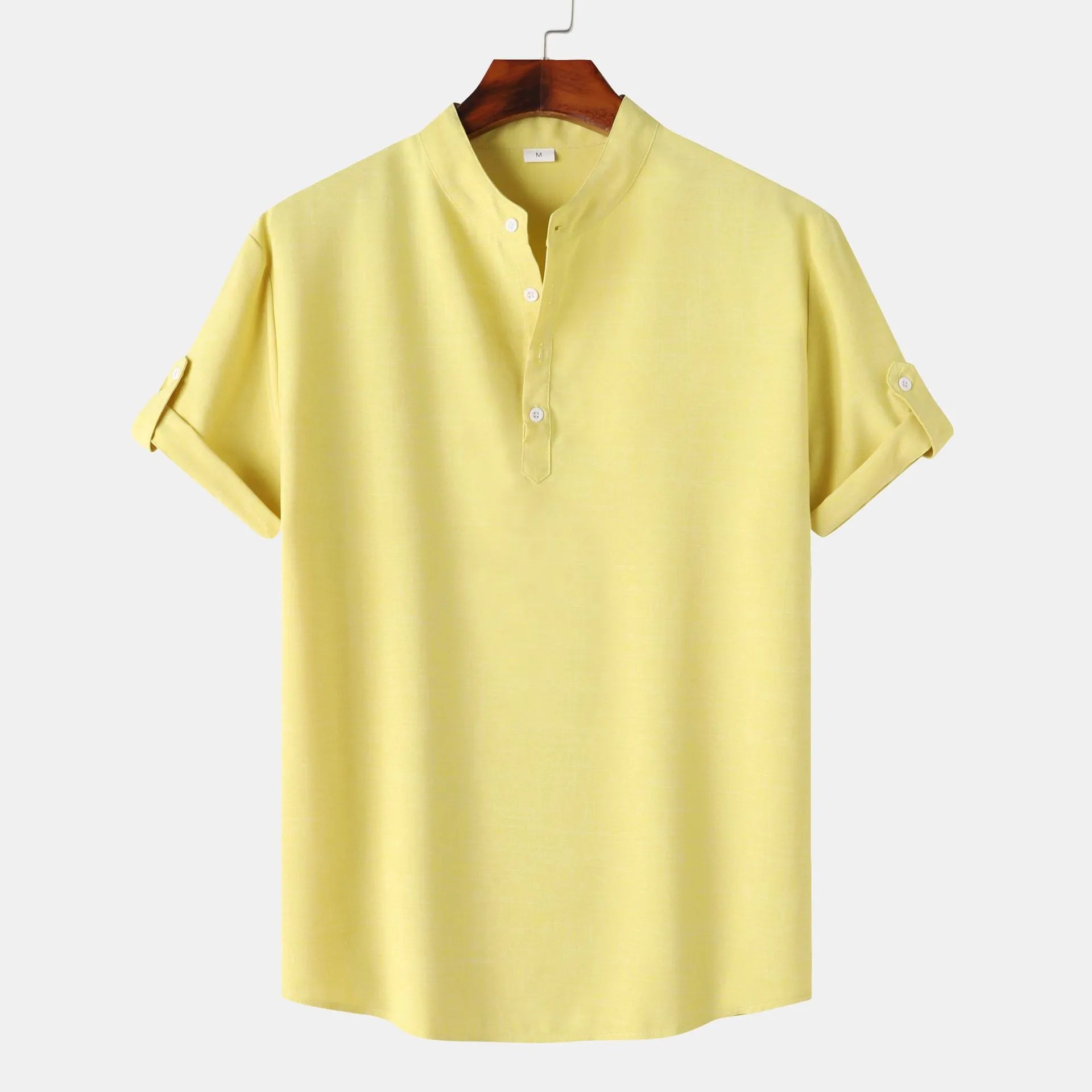 Men's Cotton Shirt Yellow Button Detail Short Sleeve Blouse Top Yellow 6bcc3691b41446629ccc6c8f3d8da560-Max-Origin Trendsi