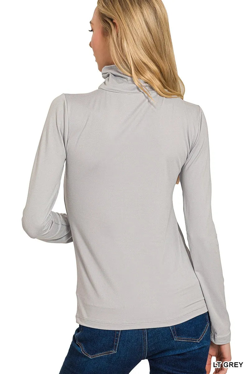 Zenana Premium Microfiber Mock Neck Top Light Gray Long Sleeve 6becf276554744d1ae3cf95e47d0cc6a-Max-Origin Trendsi