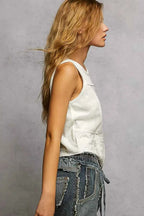 POL Ribbed Round Neck Cropped Tank with Lace Detail