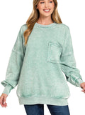 Zenana Halo Washed French Terry Sweatshirt with Exposed Seams