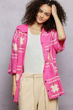 POL Crochet Shirt Pink Multi Openwork Floral with Granny Square Pattern Top 6c4f421a-52eb-4127-99e0-85287995f3bb-Max-Origin Trendsi