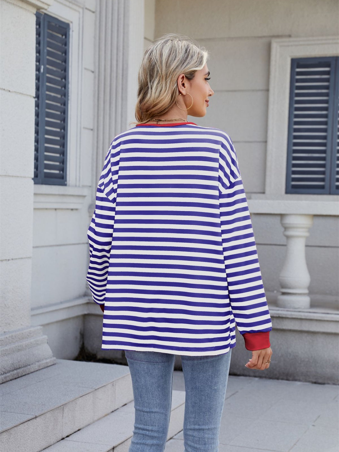 Striped T-Shirt Lace-Up Crisscross V Neck Long Sleeve Blouse Top 6c53c57a-5234-4092-bc43-fab2191c85ab-Max Trendsi