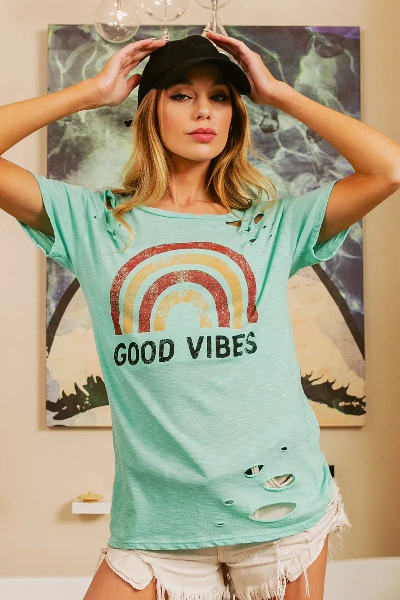 BiBi Cotton Slub Laser Top with American Cowboy Graphic
