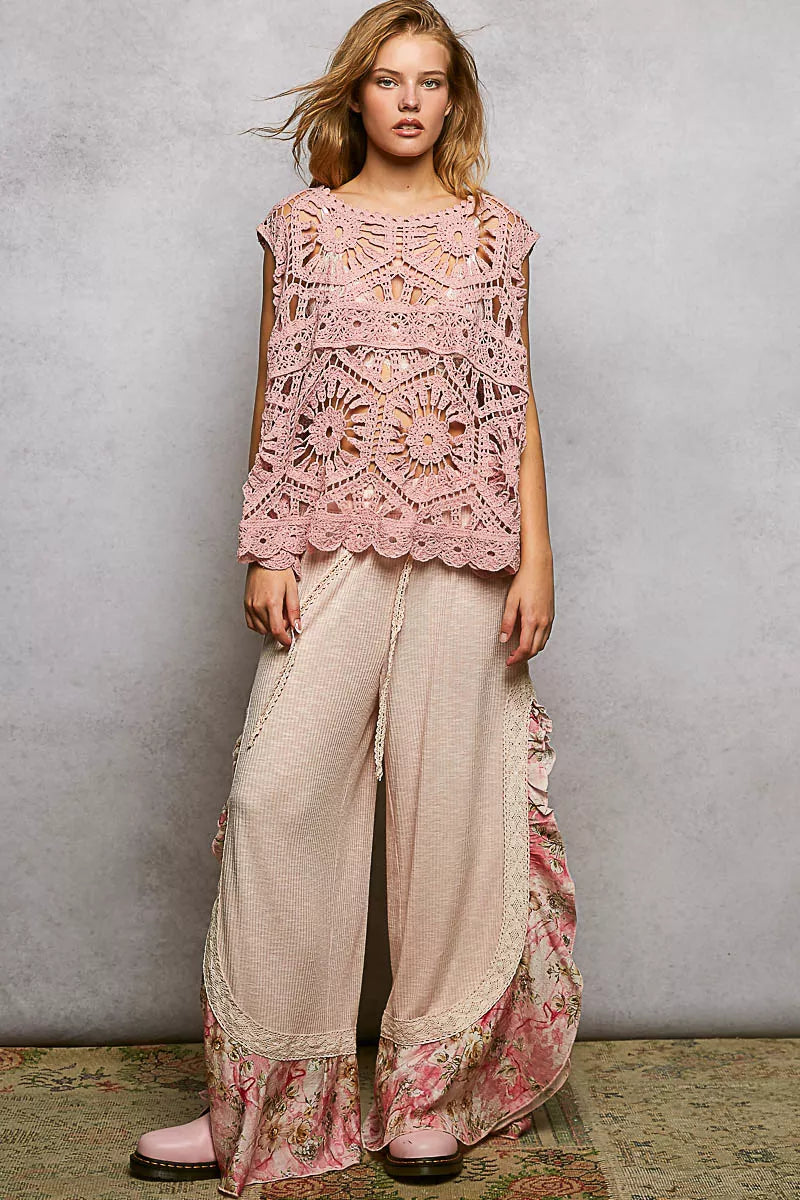 POL Crochet Tank Top Rose Pink Floral Openwork Round Neck Blouse 6ca34e0c-c5f3-40fb-b8c2-38174b018b0a-Max-Origin Trendsi