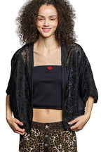 POL Open Front Crochet Cardigan with Floral Embroidery