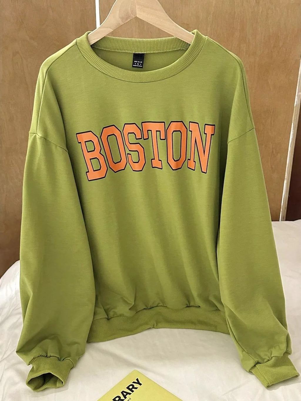 Women's Sweatshirt Green Boston Graphic Oversized Crewneck Pullover Green 6cac552f-37ce-4ad4-86e5-10712a175f69-Max-Origin Trendsi