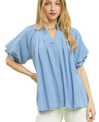 Umgee Linen V-Neck Flutter Sleeve Top