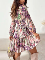 Floral Dress Ruffle Hem Long Sleeve Shirt Dress Belted 6ce7f8fb-bcf0-4716-825e-770493252e93-Max Trendsi