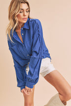 Aemi+Co Shirt women's Raw Edge Exposed Seam Long Sleeve Cotton Royal Blue 6cf24896-feee-4e98-9251-509fa313e1a5-Max Trendsi