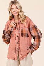 Mittoshop Shirt Button Down Contrast Plaid Patchwork Shacket Long Sleeve 6cf4ddcb-e037-40fe-85f7-2b2d92daa7b5-Min Trendsi