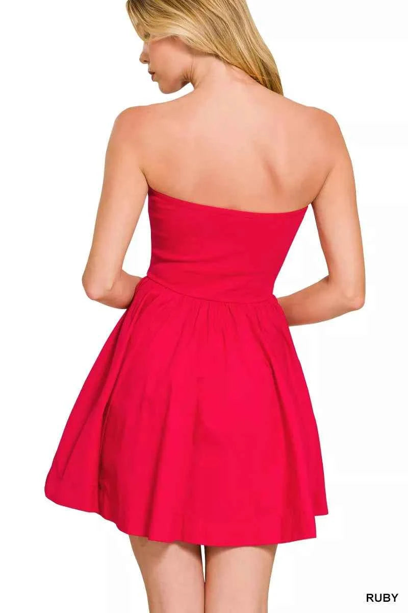 Zenana Combined Knit Tube Top Flare Mini Dress