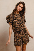 BiBi Leopard Outfit Set Waffle Texture Layered Ruffle Sleeve Top and Shorts TAUPE BLACK 6d00eb8fd5a44dd4937faa3c00ab51f1-Max-Origin Trendsi
