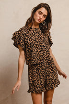 BiBi Leopard Outfit Set Waffle Texture Layered Ruffle Sleeve Top and Shorts TAUPE BLACK 6d00eb8fd5a44dd4937faa3c00ab51f1-Max-Origin Trendsi