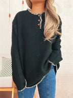 Women's Sweater Ribbed Knit Button Detail Long Sleeve Oversized Pullover 6d03f7173c1d45859fa340a8f4863254-Max-Origin Trendsi