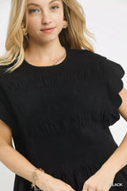 Umgee Womens Blouse Blac Linen Blend Smocked Peplum Short Sleev Top 6d0c8730-9572-4fc6-be3a-a644fd05c653-Max-Origin Trendsi