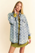 Denim Shacket Davi & Dani Light Blue Diamond Quilted Curved Hem Light Blue 6d0f2e62-fd57-4b15-a706-40a9c0c8ec4d-Max Trendsi