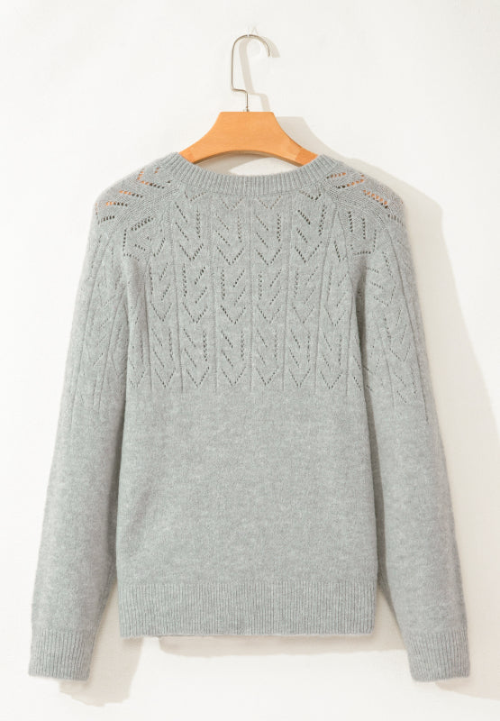 Gray Cardigan Woolen Blend Openwork Button Down Long Sleeve Knitwear 6d10afc0-bd27-478d-99a5-6cc05129c38a-Max Trendsi