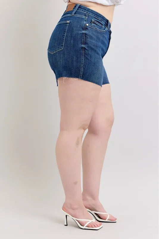 Judy Blue Denim Shorts Plus Size High Waist Criss-Cross Waistband Dark Blue 6d1fd95129934e3ab752e912e995fbdc-Max-Origin Trendsi