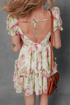 Floral Mini Dress Bubble Sleeve Sweetheart Neck Ruffle Zipper Lightweight 6d28089b-6d94-4150-9519-408ed7ea6cce-Max-Origin Trendsi
