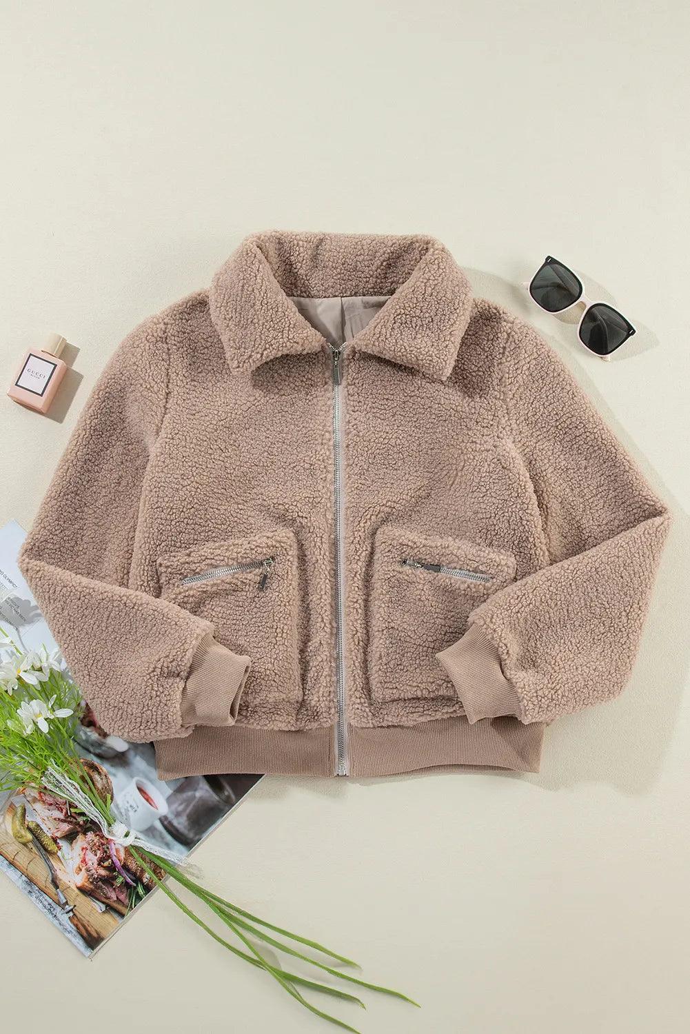 Plush Jacket Zip Up Long Sleeve Coat Outwear 6d2e4009-9d55-4ef9-8fe6-1b3880415b0e-Max Trendsi