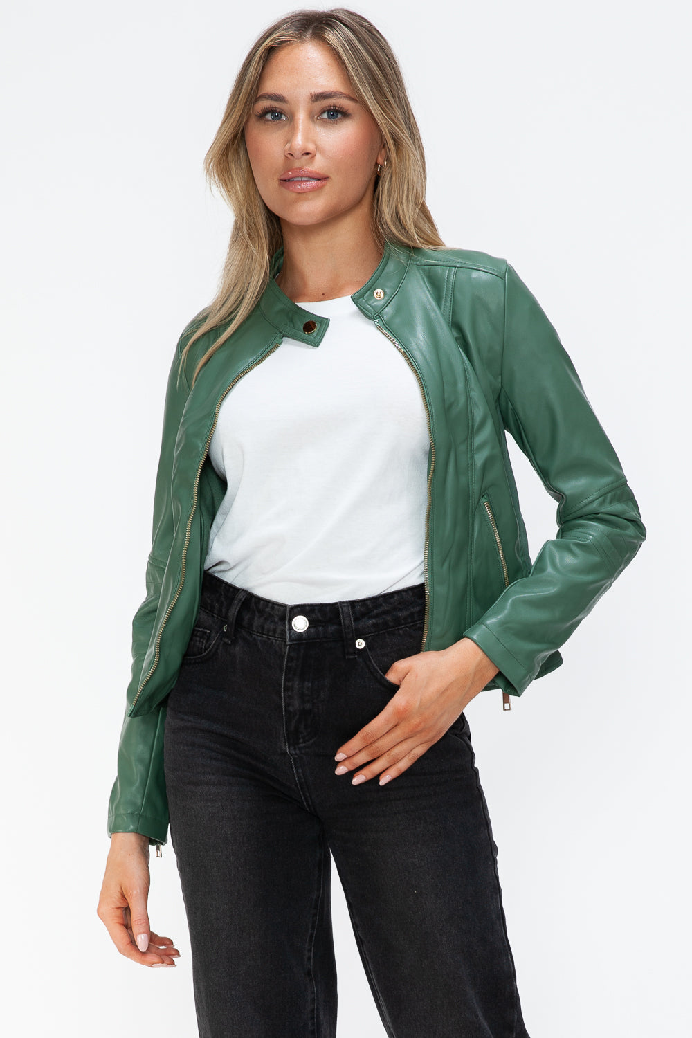 Snobbish Faux Leather Women Jacket Zip Hooded Pocketed Green Basic 6d44d0e0-ef6e-4e7b-bf8e-891a580baf7a-Max_4f80b3e3-5922-40db-95d8-57387cb7d7e7 Trendsi
